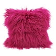 thumbnail image 1 of Fuchsia Color Genuine Mongolian Real Lamb Fur Decorative Throw Pillow - Polyester Filled, 16" Square, 1 of 2