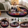 thumbnail image 6 of Bright Flowers Skull Round Area Rug 5ft, Vibrant Botanical Skeleton Black Washable Non-Slip Circle Rugs for Bedroom Living Room Kitchen, Soft Low Pile Carpet for Dining Room Playroom Nursery, 6 of 9