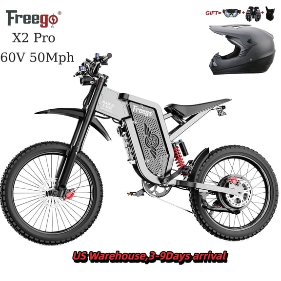 FREEGO X2 Pro Electric Dirt Bike 6000W(Peak) Motor 60V/30Ah Battery,50MPH/80Mile UL2849