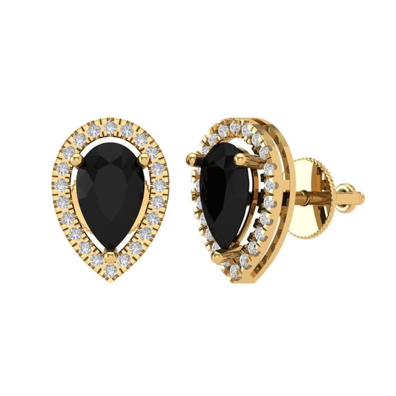 2.72 ct Screw-Back Stud Earrings for Women | 8x5mm Pear Cut Natural Onyx | 18K yellow Gold