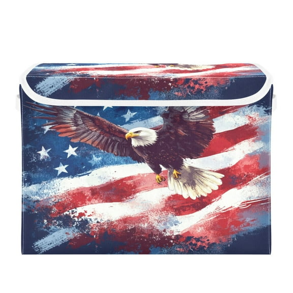 WOBOGO American Flag with Eagle Large Collapsible Storage Box Flip Lid Fabric Decorative Organizer Container Basket with Handles 16.5×12.6×11.8in