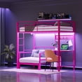 thumbnail image 2 of Ktaxon Twin over Twin Bunk Bed with Desk and Stoarge Drawers, Metal Loft Bed Frame, Pink, 2 of 10