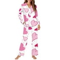 thumbnail image 3 of Renewold Skin Friendly Button Pajamas Style Party Valentine's Day Set Size M 2 Pieces Pink Hearts Long Sleeve Top & Pants Women Casual Daily Wear Sleep Loungewear, 3 of 6