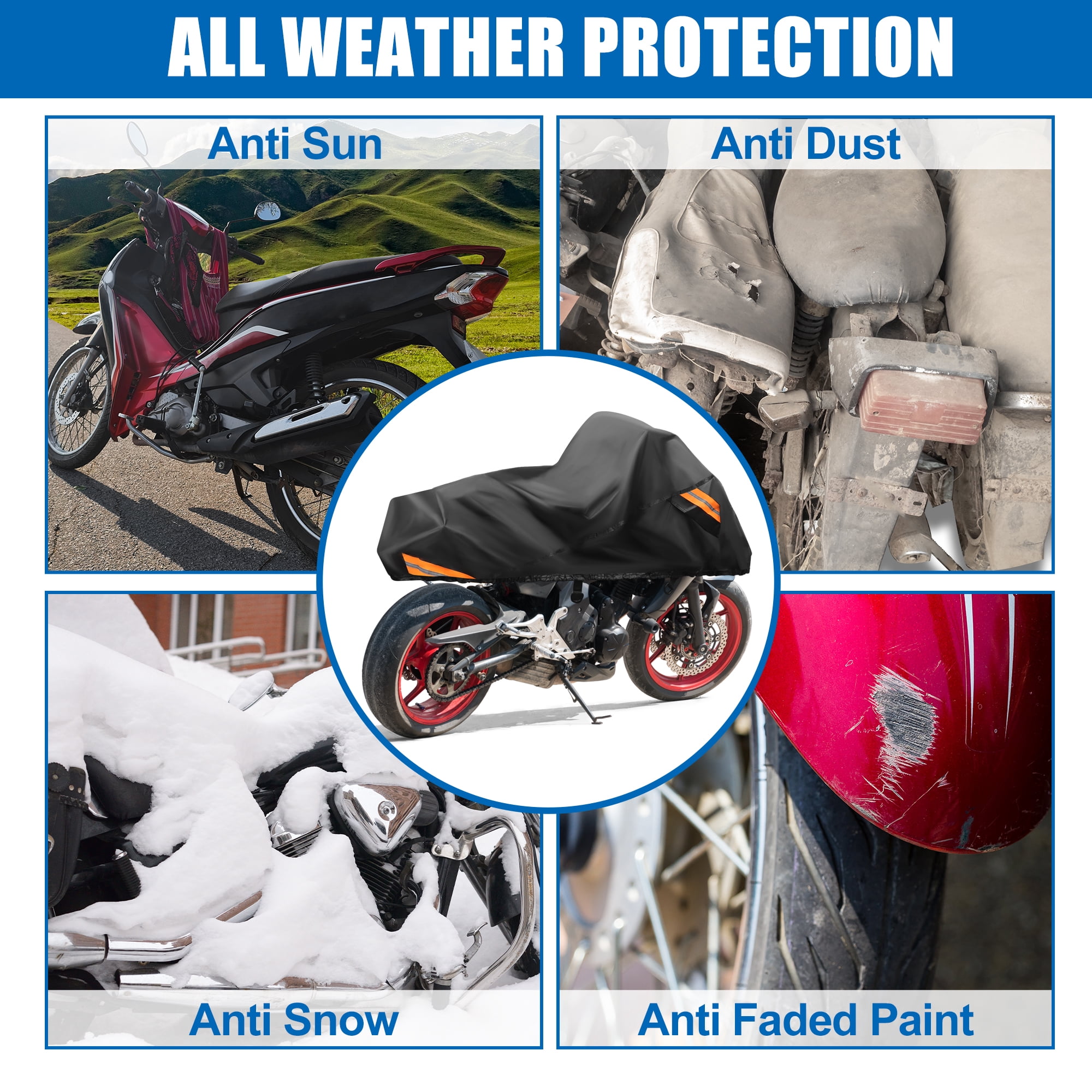 Unique Bargains 96.46" Length Black Motorcycle Half Cover Outdoor Waterproof Rain Dust Protector