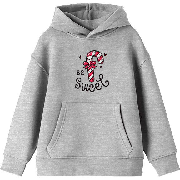 Be Sweet Candy Cane Youth Heather Gray Long Sleeve Hoodie-Medium