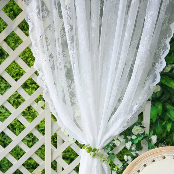 White Floral Lace Sheer Rod Pocket Curtain Panel Semi Transparent Airy Light Filtering For Bedroom Living Room Window Treatment