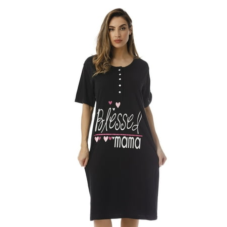 

Just Love Short Sleeve Nightgown Sleep Dress for Women (Black - Blessed Mamma Large)