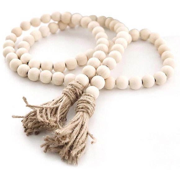 Guirlande de perles en bois avec decoration de plateau mural de style campagnard au look rustique,modele:Blanc