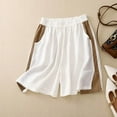 thumbnail image 2 of WAYUTE Womens Shorts 2025 Summer New Comfortable and Linen Stitching Contrast Shorts Loose Casual Elastic Five Point Wide Leg Pants, 2 of 3