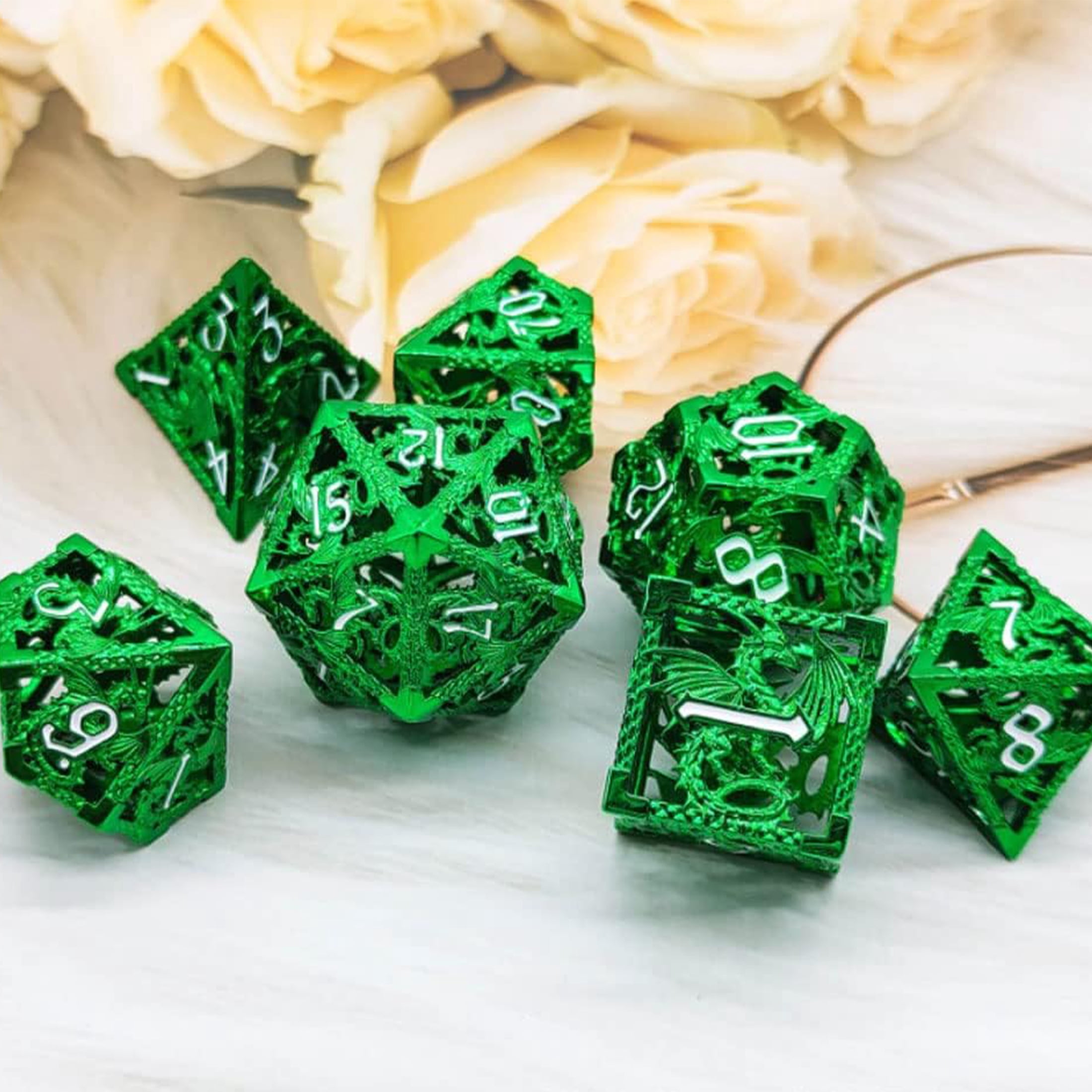 Hollow Metal DND Dice Set, Dungeons and Dragons Accessories, D4 D8 D10 D12 D20 (Dark Iron),Adult