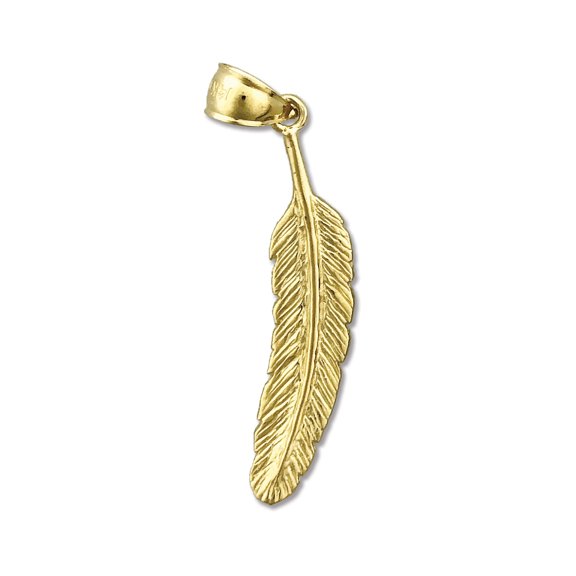 14K Gold Feather Pendant