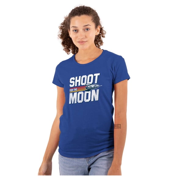 Shoot for the Moon Space Rocketship Womens Slim Fit Graphic Tee Brisco Brands S