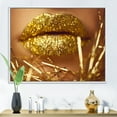 thumbnail image 2 of Designart 'Golden Female Lips' Modern Framed Canvas Wall Art Print, 2 of 5