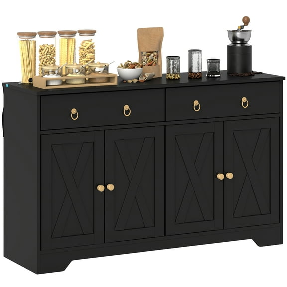 HOMCOM Kitchen Storage Sideboard, Buffet Cabinet with Barn Doors, Black