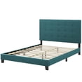 thumbnail image 3 of Contemporary Modern Urban Designer Bedroom Queen Size Platform Bed Frame, Fabric, Aqua Blue, 3 of 5