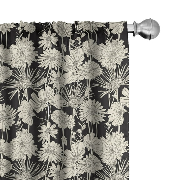 Ambesonne Flower Curtains, Monochrome Spring Growth, Pair of 28"x84", Black and Beige