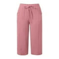 thumbnail image 7 of GEWSEY Striped Linen 3/4 Length Pants Women Linen Capri Pants Lightweight Spring Summer Pants for Women 2025 Ladies Pinstripe Pants (Pink, XXL), 7 of 7
