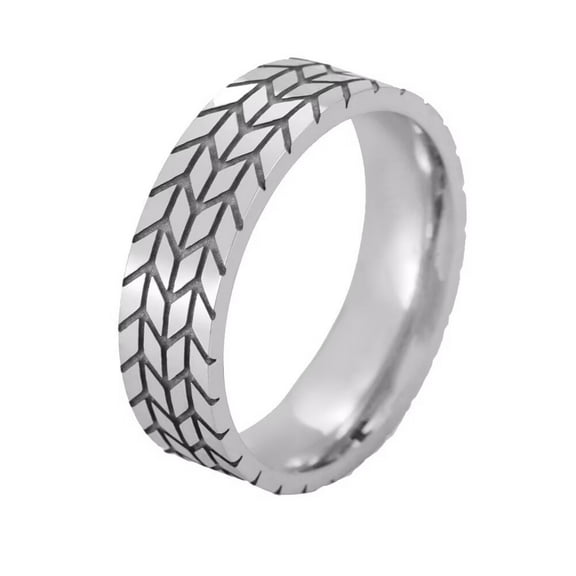 PAMTIER Men's Stainless Steel 6MM Creative Tire Pattern Hip Hop Biker Ring Silver Size 9
