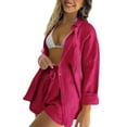 thumbnail image 4 of Liacowi Women 2 Piece Pajama Set Solid Color Long Sleeve Button Shirt and Shorts Soft Sleepwear Nightwear Loungewear, 4 of 5