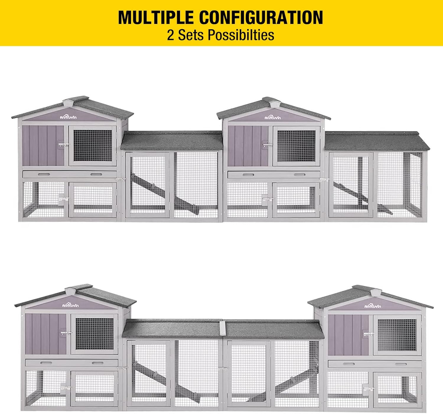 Aivituvin Chicken Coop for 2 Chickens, Wooden Duck House Outdoor Hen House Poultry Quail Cage-Expandable Design Rabbit Hutch No Leak Plastic Tray Bunny Cage Indoor