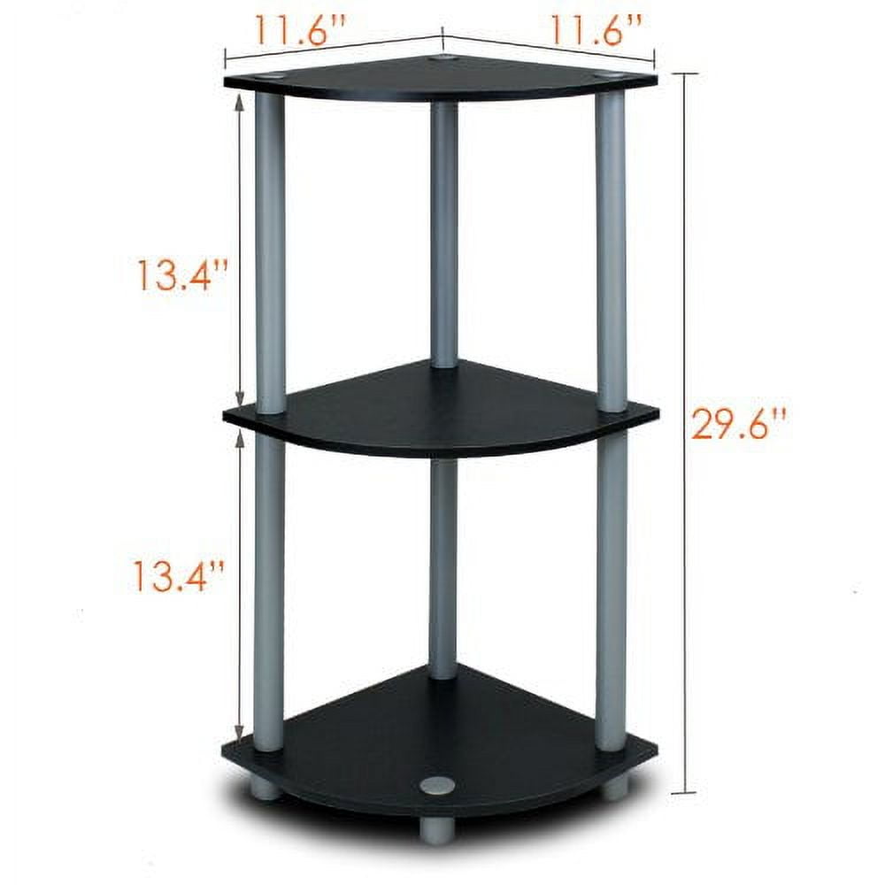 Furinno Durable 11.6"W x 11.6"D x 29.6"H 3-Shelf Freestanding Shelving Unit, Black and Gray