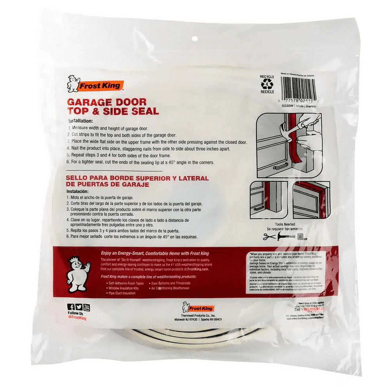 Frost King® SG30WH Plastic Garage Door Side and Top Weatherstrip Kit 1-3/4-inch x 30-feet
