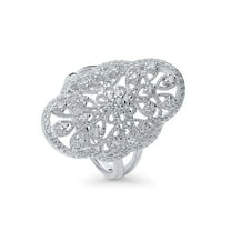 BERRICLE Sterling Silver Flower Cubic Zirconia CZ Statement Navette Cocktail Fashion Ring for Women, Rhodium Plated Size 5