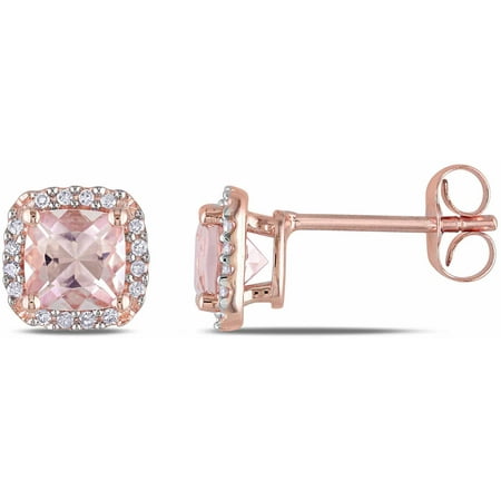 Tangelo 1-1/10 Carat T.G.W. Morganite and Diamond-Accent 10kt Rose Gold Halo Stud Earrings