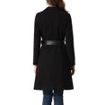 thumbnail image 3 of INSPIRE CHIC Women's Winter Lapel Collar Belted Double Breasted Long Coat Black XS, 3 of 4