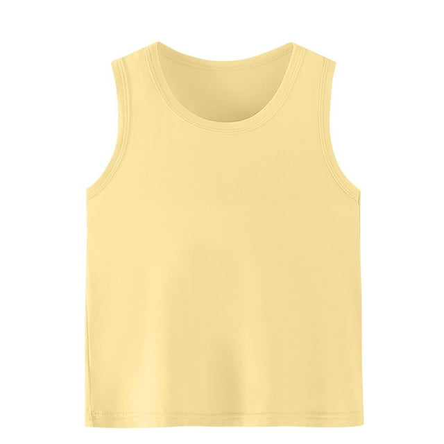 SROBPTY T-Shirts Garçons Filles, T-Shirt de Base pour Enfants Uni à Col Rond d'Été Décontracté Confortable et Respirant Jaune 14 Ans