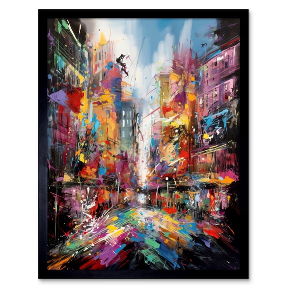 Abstract City Street Modern Vibrant Cityscape Art Print Framed Poster Wall Decor 12x16 inch