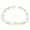 10K Gold Tri-Color Flower Engravable Child ID Chain Bracelet, 5.5"-6" Adjustable, Kids Jewelry