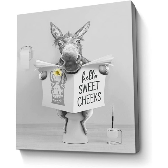 Aaheei Farmhouse Bathroom Decor Wall Art Black and White Funny Donkey Picture Sitting in Toilet Reading Newspaper Poster Decor Painting Modern Artwork for Bathroom Toilet Decor 8 x 10 in