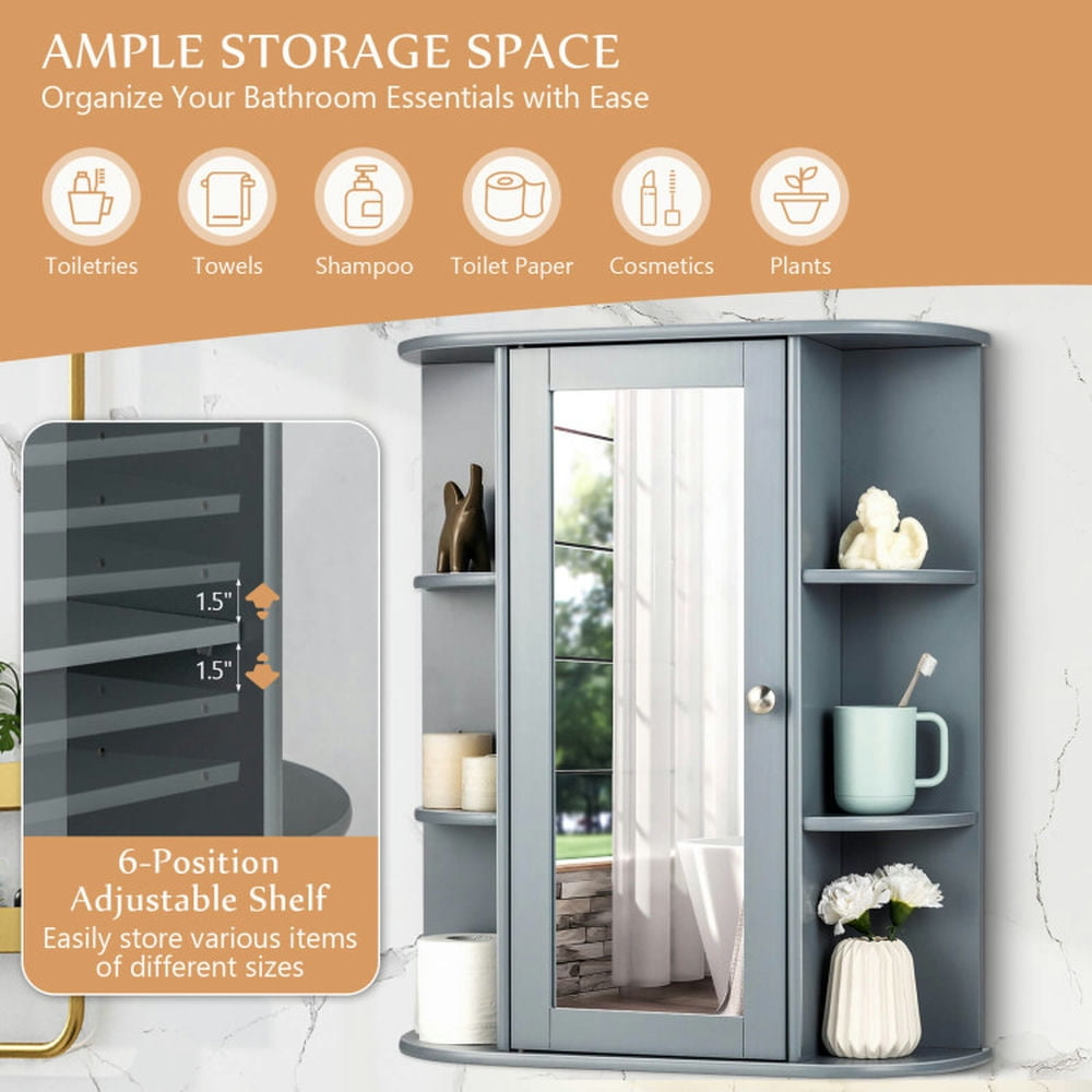 Finihen Bathroom Wall Cabinet, Wall Mounted Bathroom Mirror Cabinet, Bathroom Single Door Shelves Wall Mount Cabinet with Mirror, for Bathroom, Gray Finihen Bathroom Wall Cabinet, Wall Mounted Bathroom Mirror Cabinet, Bathroom Single Door Shelves Wall Mount Cabinet with Mirror, for Bathroom, Gray