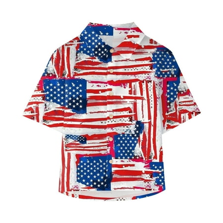 

Otqutp Kids Autumn Blouse Toddler Boys Girls Short Sleeve Botton Independence Day 4th Of July Prints Kids Tops Fashion Crewneck T Shirt