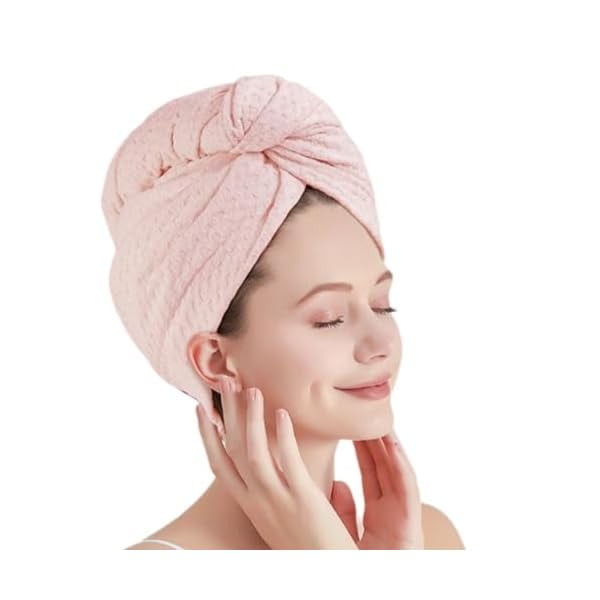 wonima11 Super Absorbent Hair Towel Elastic Edges For Women & Kids Quick Dry Microfiber Design(Pink)
