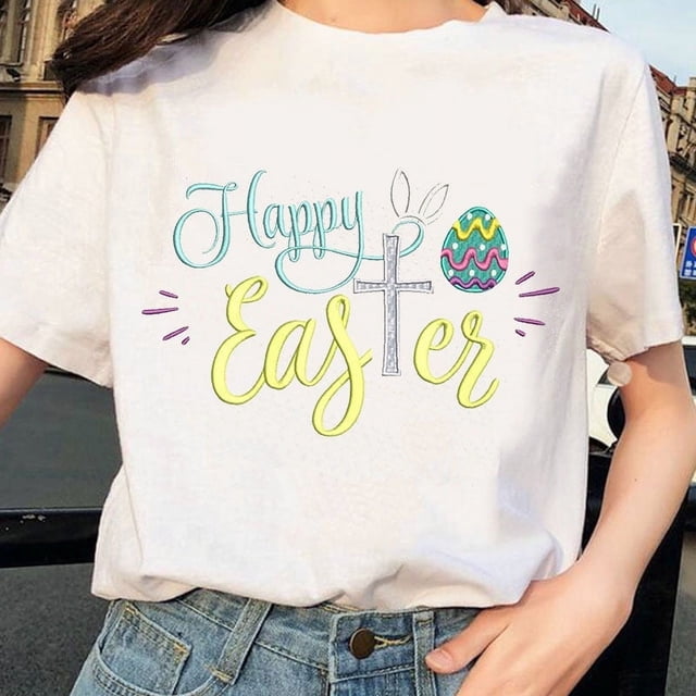 MesaSe Happy Easter Rabbit Bunny Doodle T-Shirt Women -Image by Shutterstock Female Medium