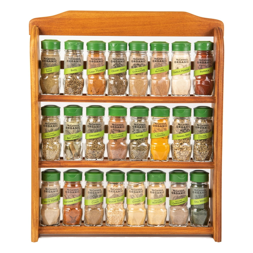 McCormick Gourmet Three Tier Wood 24 Piece Organic Spice Rack Organizer