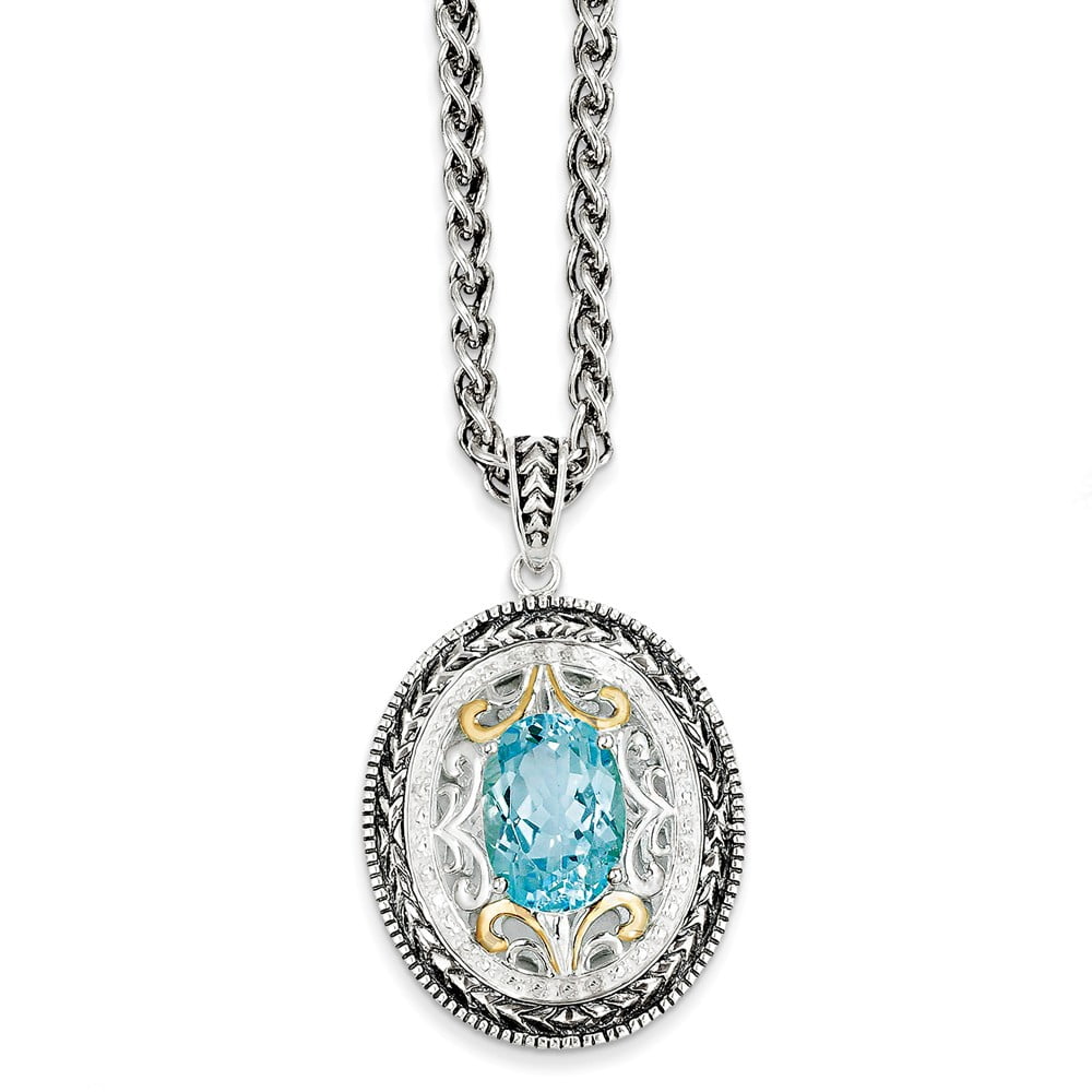 14K Yellow Gold (0.07cttw) with Swiss Diamond and Blue Topaz Necklace -18" (18in x 4mm) by