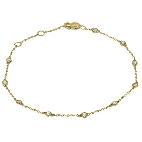 SZUL Women's 1/4 Carat TW Bezel Set Genuine Diamond Station Bracelet in 14K Yellow Gold