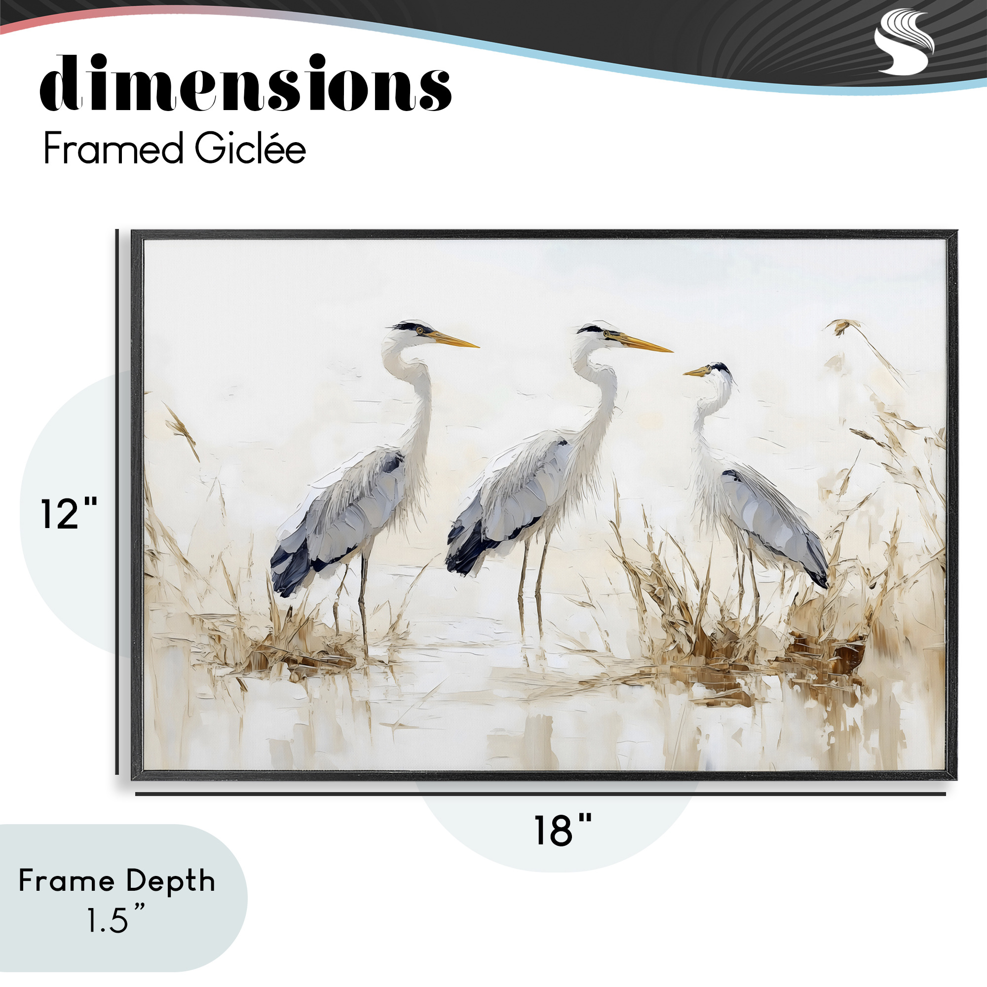 Stupell Industries Neutral Blue Herons in Reeds Black Framed Giclee Art, design by LSR Design Studio