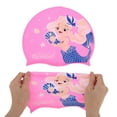 thumbnail image 5 of Gorro de natación de silicona con patrón de sirena rosa único, 5 of 5