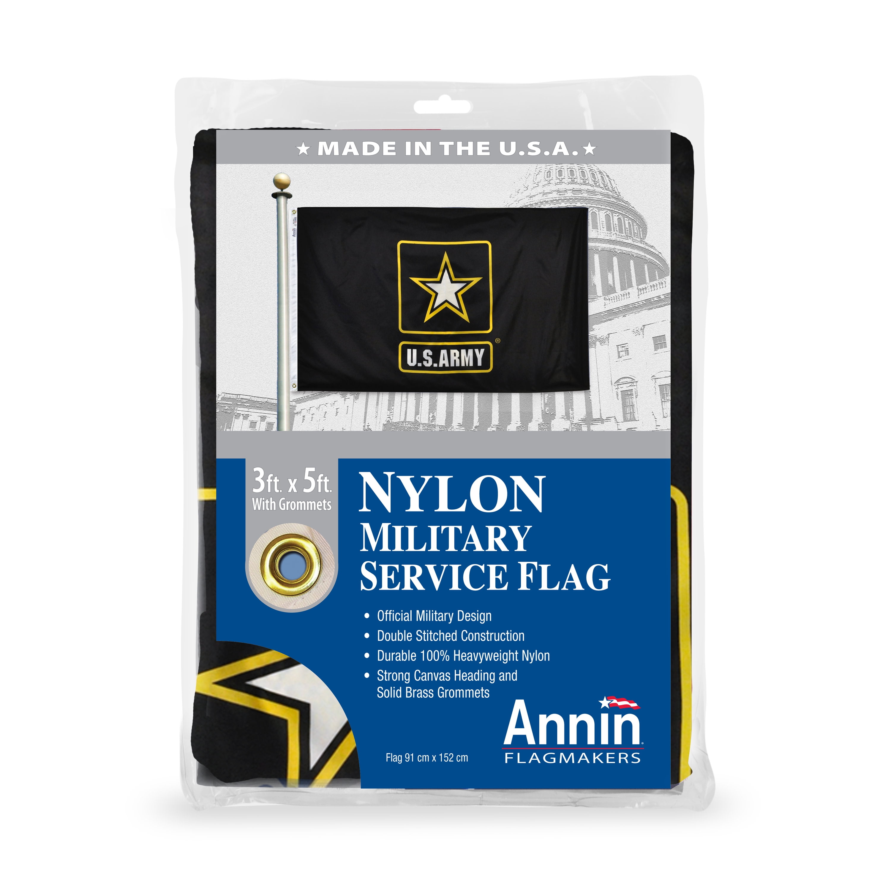 Annin FlagMakers U.S. Army Military Flag 3x5 ft. Nylon SolarGuard Nyl-Glo, Made to 100% Official Specifications, Officially Licensed Manufacturer.