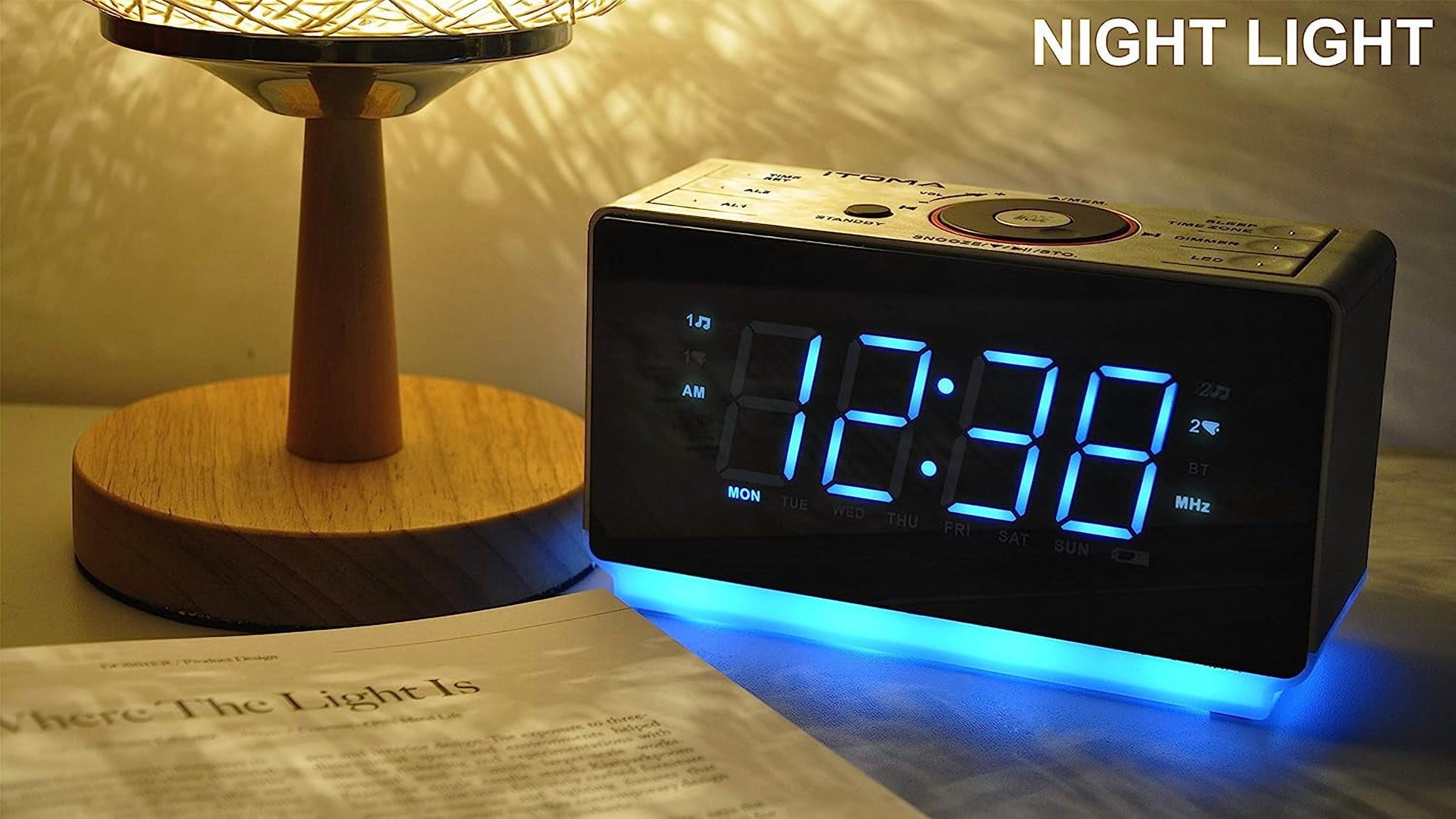 Digital Alarm Clock Radio with Bluetooth Speaker, FM Radio, Dual Alarm with Snooze, Large LED Display, Dimmer Control, Headphone,USB Charging Output and Night Light 708
