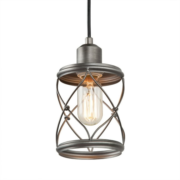 LNC 1-Light Farmhouse Brushed Gray Cylinder X Shade LED Mini Pendant For Kitchen Island
