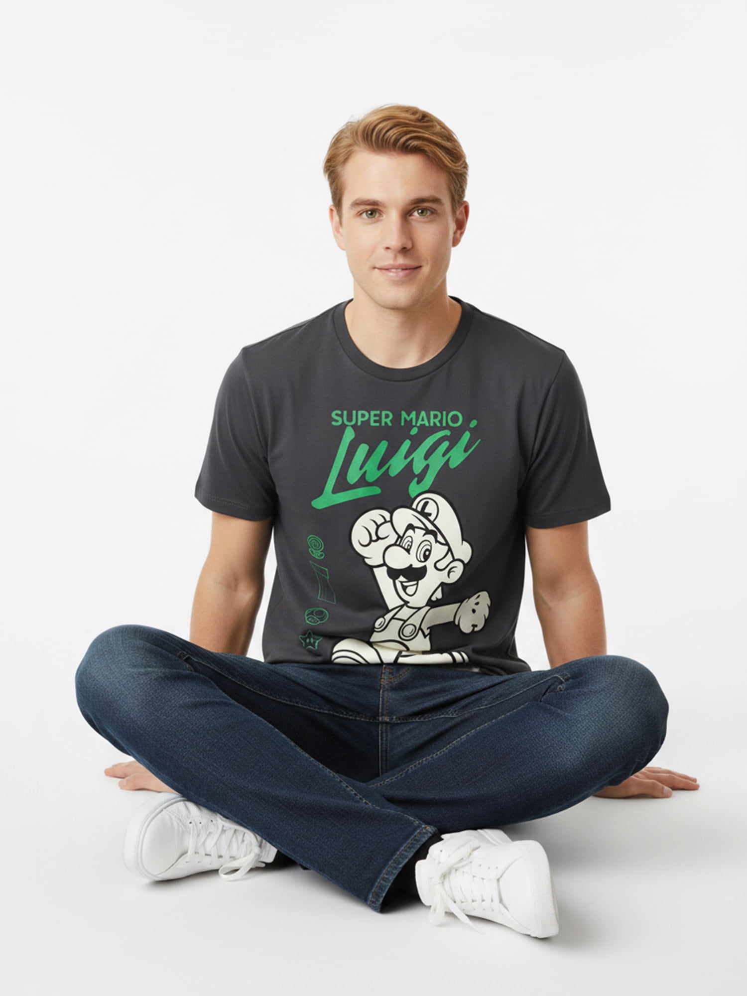 Nintendo Super Mario, Men's & Big Men's Graphic Tee, Luigi Neon, Sizes S-3XL