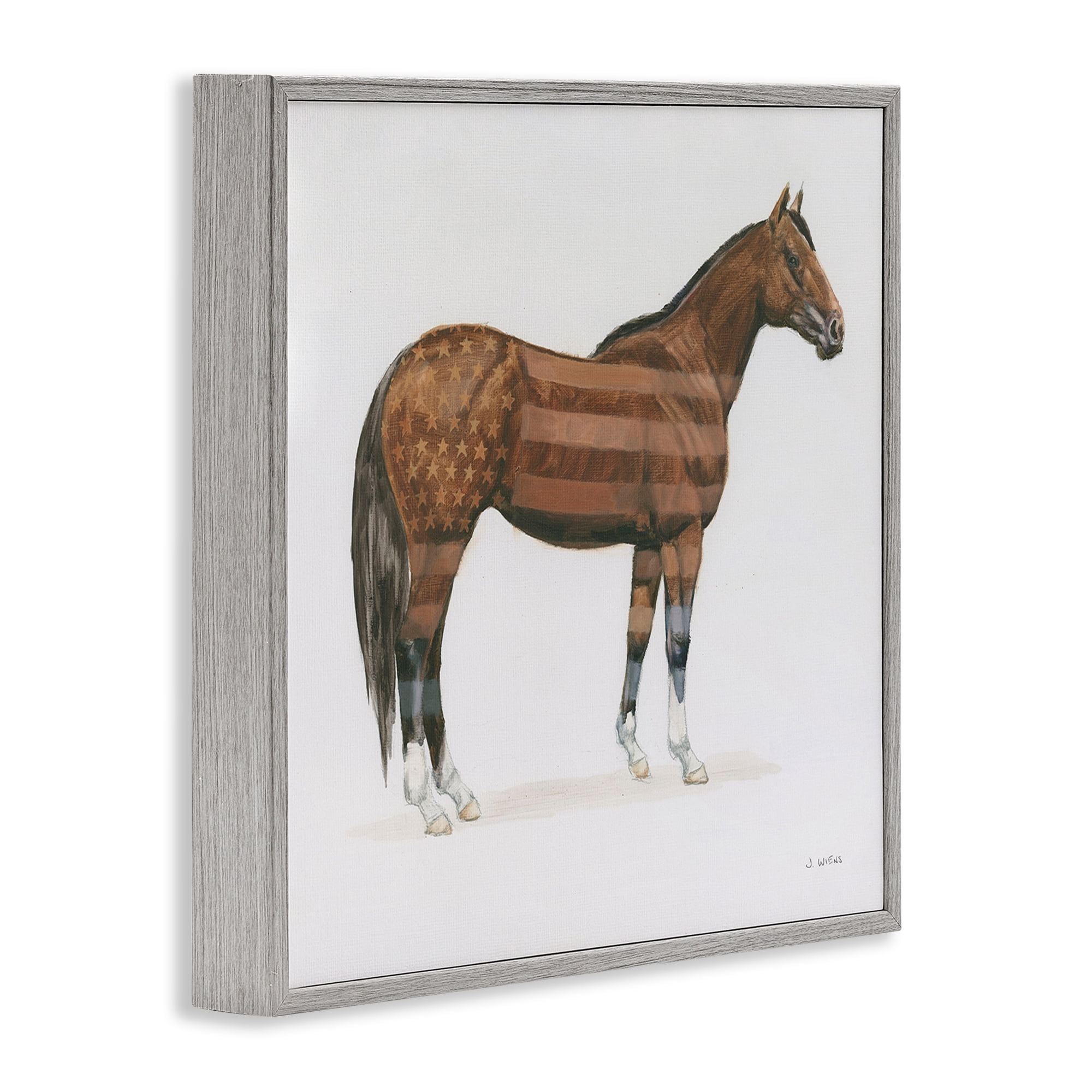Stupell Industries American Flag Horse Animals & Insects Painting Gray Framed Art Print Wall Art, 17 x 17