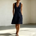 thumbnail image 3 of Efsteb Mini Dresses for Women Summer Sleeveless V-Neck Button Cotton Blend Casual Loose Fit A-Line Dress with Pockets Sundress (Navy,S), 3 of 7