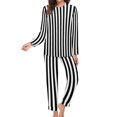 thumbnail image 3 of Black White Striped Pajamas Lady Vertical Lines Print Fashion Home Suit Autumn 2 Pieces Casual Oversized Pajama Sets, 3 of 7