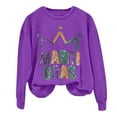 thumbnail image 4 of Mardi Gras Tops T-shirt Blouse for Womens,Womens MARDI GRAS Long Sleeves Round Neck Printed Loose Sweatshirt Purple XL, 4 of 4